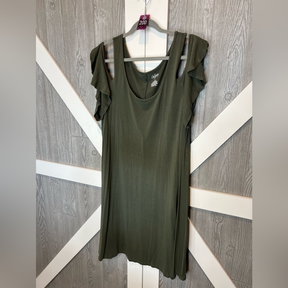 200. City Streets Olive Cold Shoulder Dress 1X